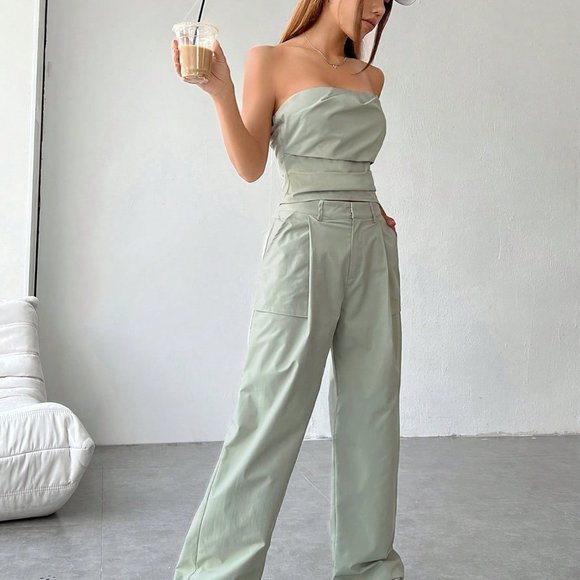 Grey Casual womens Solid Tube Top & Pants - Picture 5 of 5
